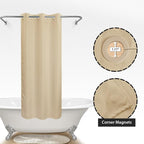 River Dream Stall Size No Hook Beige Shower Curtain Soft Microfiber - 36" Wide Small Fabric Shower Curtain Set for Narrow Stall, Waterproof & Washable, Bottom Magnets, Beige, 36x74