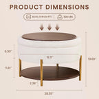 28.5 Inch Round Coffee Table Ottoman with Storgae, Modern Large Upholstered Circle Storgae Ottoman with Removable Lid Top and Metal Legs for Living Room, Bedroom, Teddy Fleece Beige