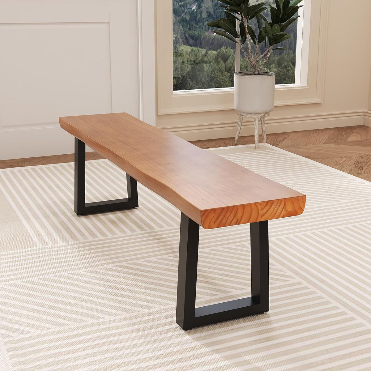 Solid Wood Top Bench with Metal Legs Durable Long Bench for Home Office Living Room Dining Room Versatile Multi Size Options Perfect Chair Stool Dining Chair (Light brown bench, 78.74in)
