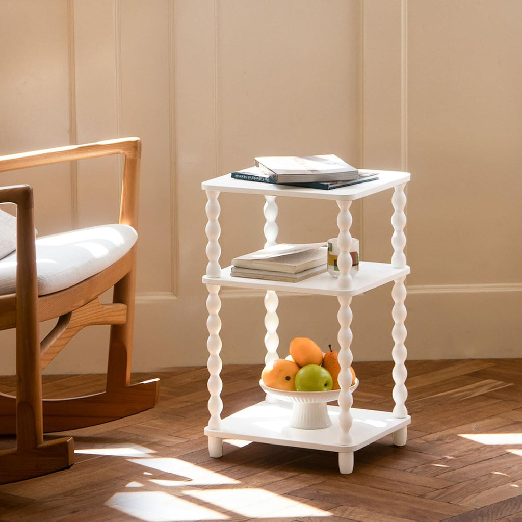 Fultyle End Table, Small Side Table with 3 Tier Open Shelf, Modern Night Stand Bedside Table for Living Room, Bedroom, Office and Small Spaces (White)