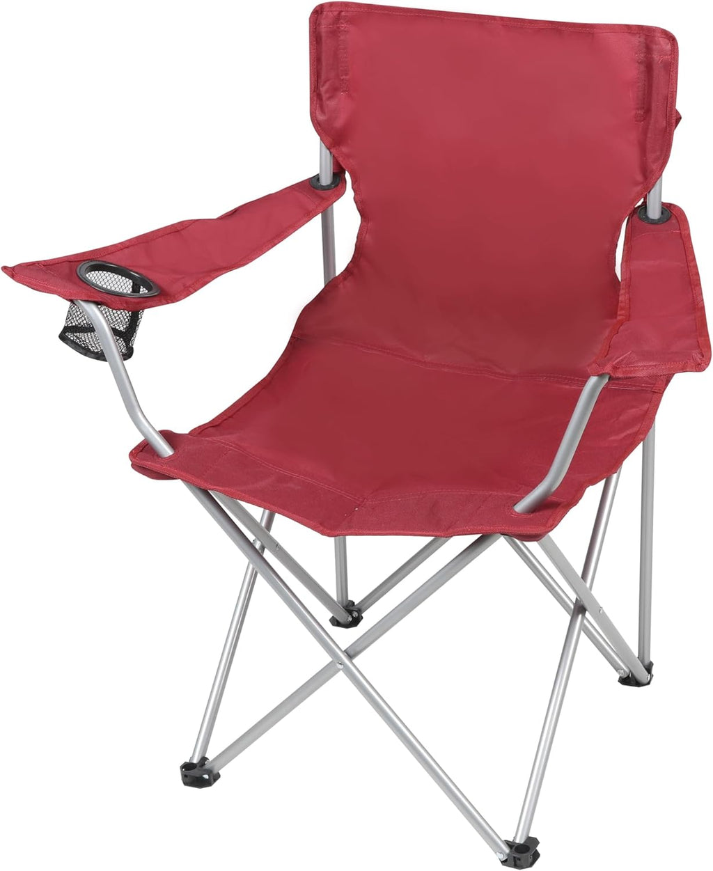 Basic Quad Folding Camp Chair with Cup Holder, Red, Adult
