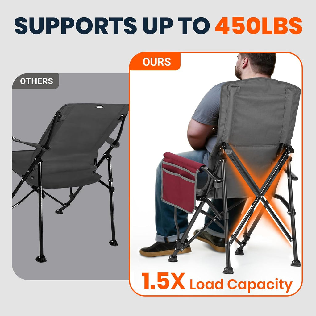 Overmont Camping Chair with Lumbar Support for Adults - Oversized with High Back Supports 450 LBS - Heavy Duty Folding Chair Portable for Outdoor Lawn Patio Balcony with Patent No.: US D1.028.543 S