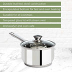 Ecolution Stainless Steel Sauce Pan, Encapsulated Induction Ready Cooking Pot with Glass Lid, Oven Safe, Dishwasher Safe Soup Pot, 2-Quart