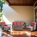 Outdoor Furniture Set：8 PCS Patio Furniture Set with Outdoor Swivel Rocker Patio Chairs, Grey/Red