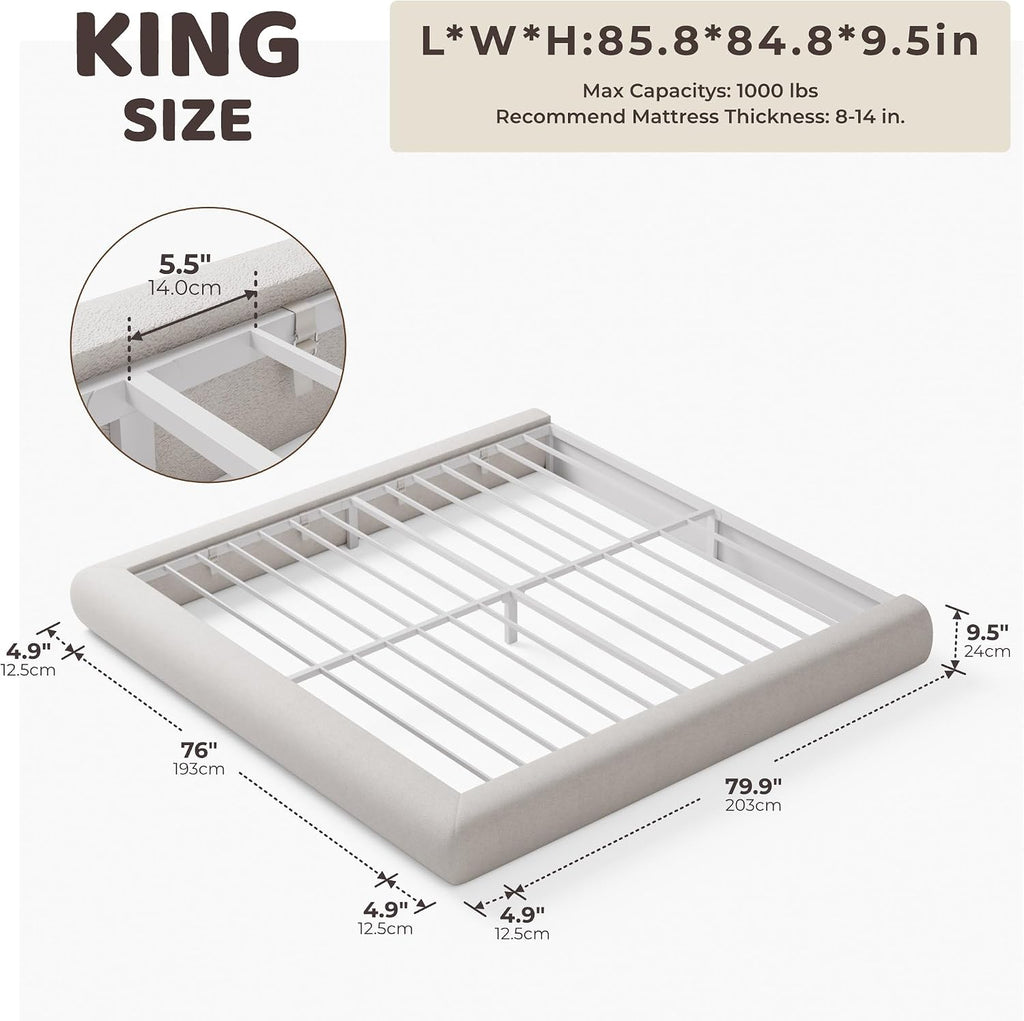 RECCI AirFrame Half-Moon Upholstered King Platform Bed Frame