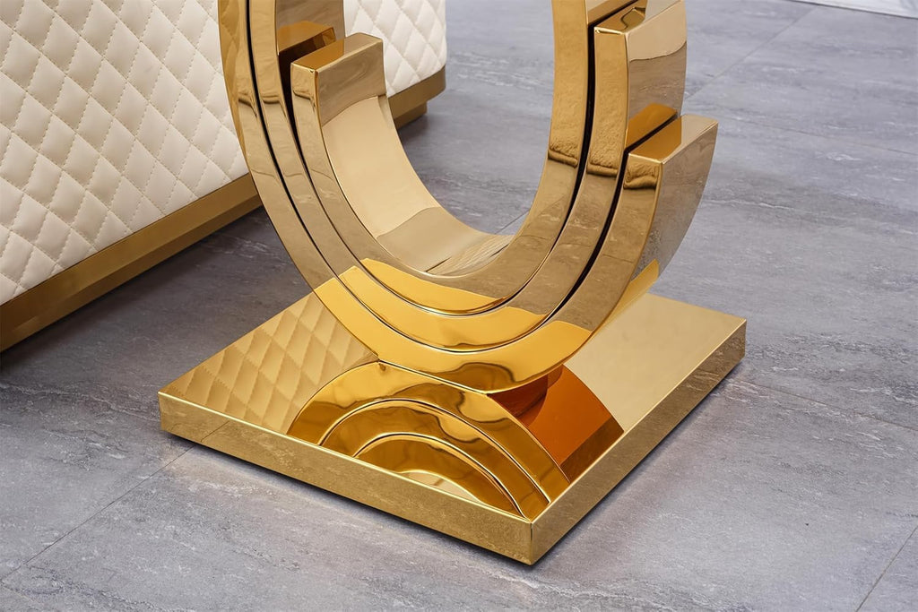 Gold Glass End Table, Modern 22.8" Square Sofa Side Table for Living Room, Tempered Glass End Bedside Table Nightstand with Ring-Shape Stainless Steel Base for Bedroom Home Office