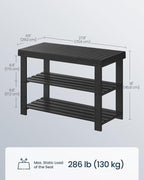 SONGMICS HOME 3-Tier Bamboo Shoe Bench, Shoe Rack, for Entryway Bathroom Bedroom, 11.5 x 27.8 x 18 Inches, Black
