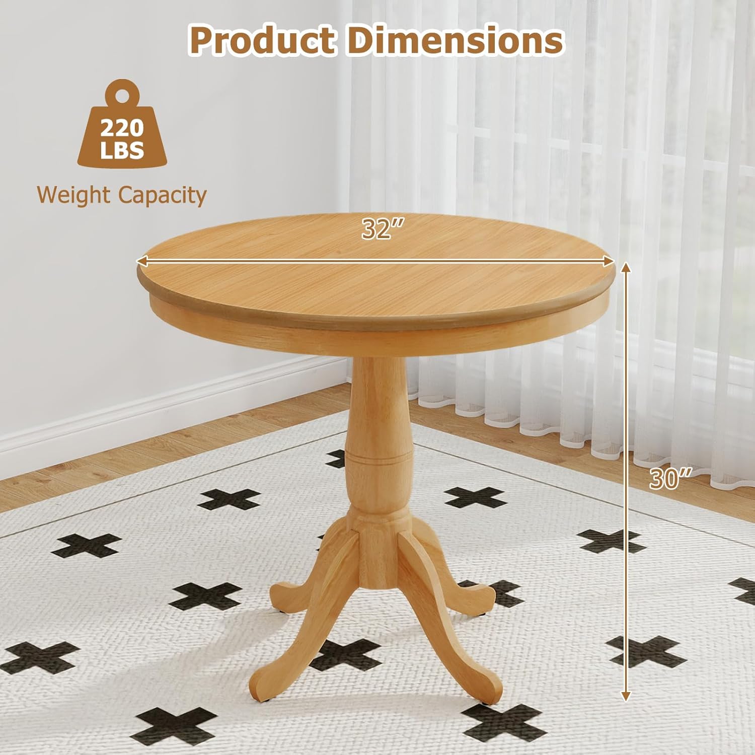 Giantex Round Dining Table for 2-4 People, 32" D X 30" H Wooden Kitchen Table with Spacious Tabletop, Pedestal Base, Leisure End Tables for Bar, Kitchen, Dining Room, Restaurant, Natural