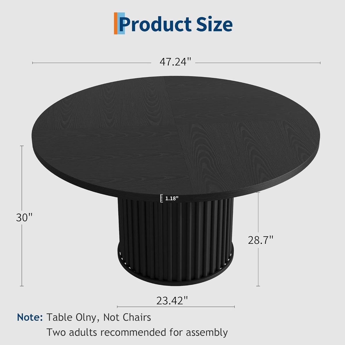 GarveeHome 47Inch Round Dining Table for 4-6 People, Black Dining Room Table with Sturdy Waveform Metal Pedestal Base, Industrial Circle Kitchen Table for Dining Room, Kitchen