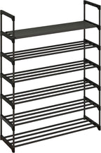 Calmootey 6-Tier Shoe Rack, Tall Large Capacity 30 Pairs Shoes Storage Organizer, Stackable Wide Shoe Shelf for Entryway, Hallway, Black