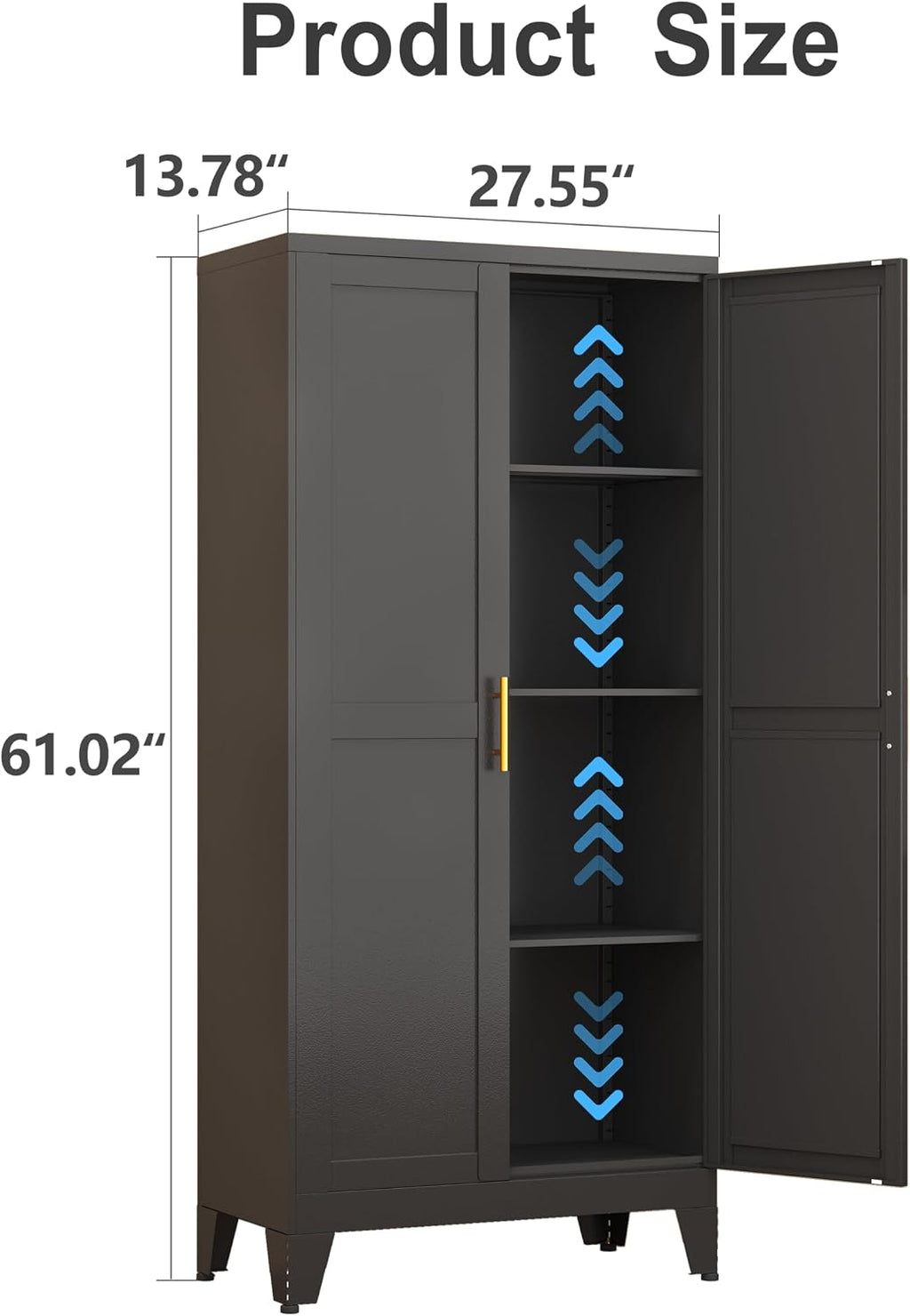 Metal Storage Cabinet with Doors and Shelves, 61.02" Tall Kitchen Pantry Storage Cabinet for Food, Large Freestanding Pantry Closet for Kitchen, Dining Room, Living Room (Black)