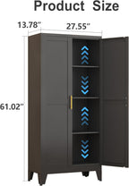 Metal Storage Cabinet with Doors and Shelves, 61.02" Tall Kitchen Pantry Storage Cabinet for Food, Large Freestanding Pantry Closet for Kitchen, Dining Room, Living Room (Black)