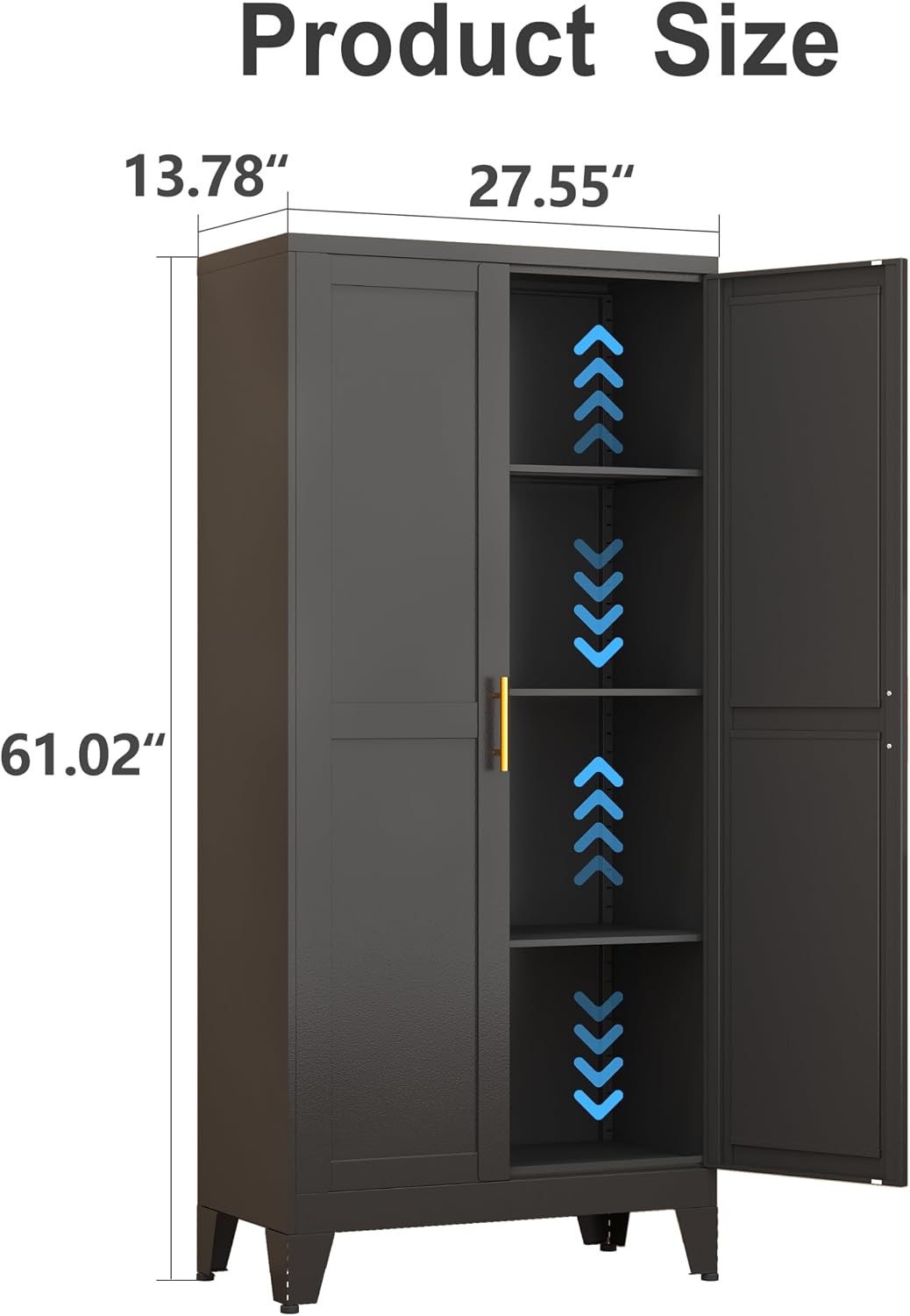 Metal Storage Cabinet with Doors and Shelves, 61.02" Tall Kitchen Pantry Storage Cabinet for Food, Large Freestanding Pantry Closet for Kitchen, Dining Room, Living Room (Black)