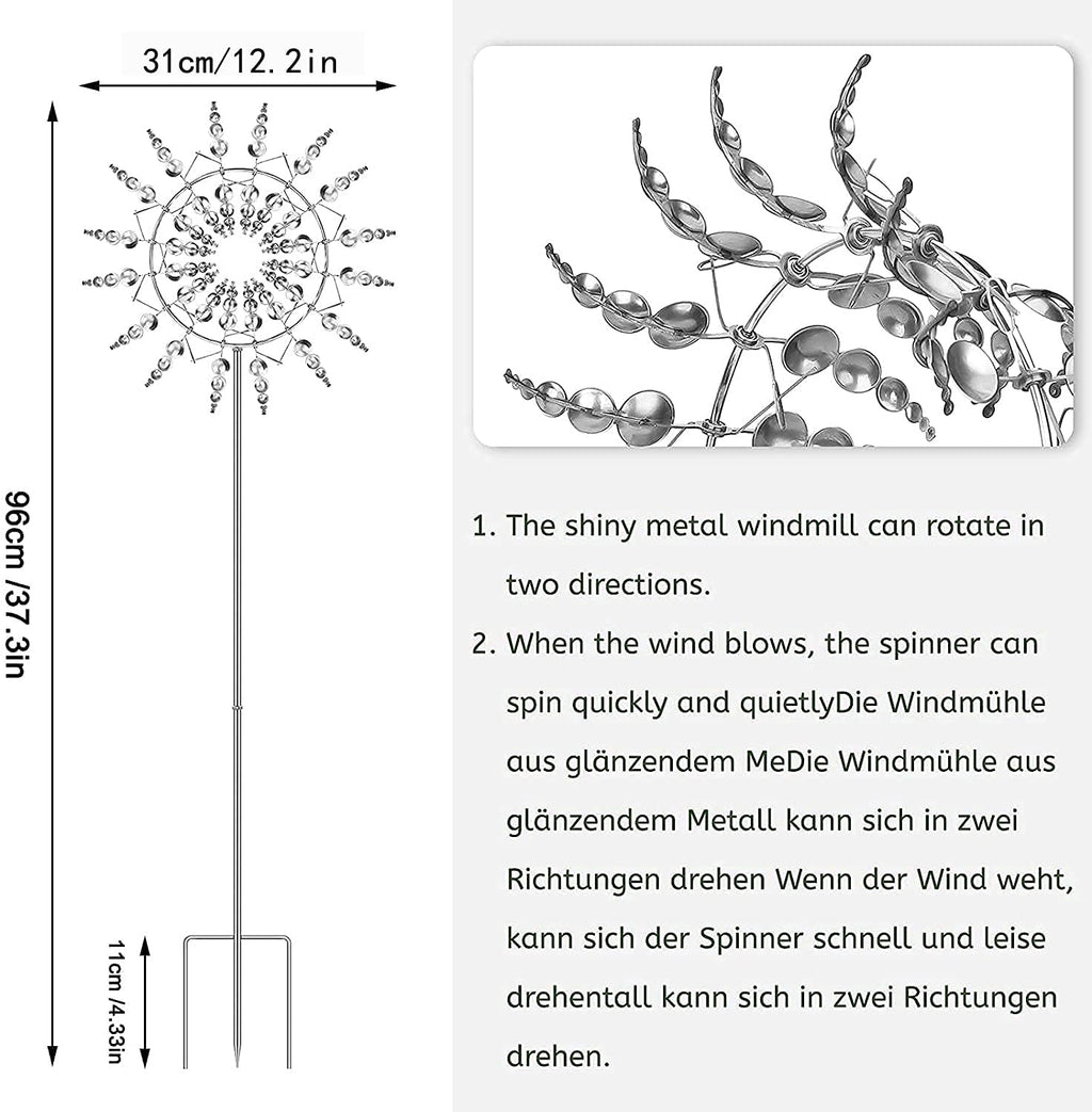 Magical Metal Windmill, Stainless Steel Windmill,Kinetic Metal Wind Spinners Garden Stake, 3D Wind Sculptures Move with The Wind Lawn Solar Wind Catcher Outdoor Patio Garden Decoration (SILVER-2PCS)