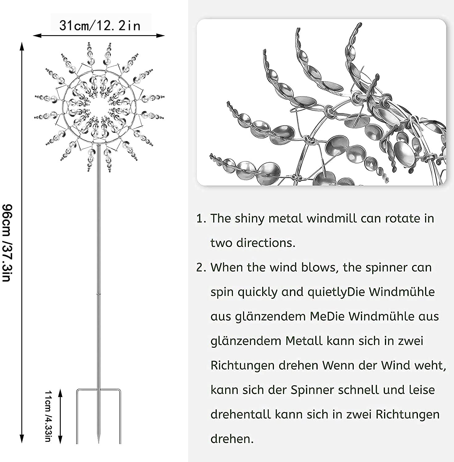 Magical Metal Windmill, Stainless Steel Windmill,Kinetic Metal Wind Spinners Garden Stake, 3D Wind Sculptures Move with The Wind Lawn Solar Wind Catcher Outdoor Patio Garden Decoration (SILVER-2PCS)