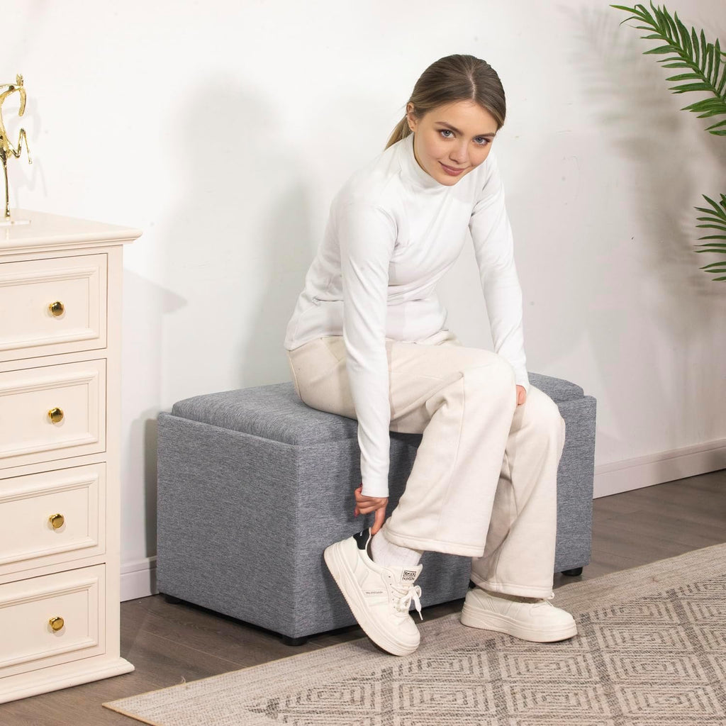Adeco 35 Inches Storage Ottoman Bench, Non-Folding End of Bed Foot Rest Stools Ottoman with Thicker Foam Padded Seat, Upholstered Storage Chest for Living Room, Entryway, Bedroom