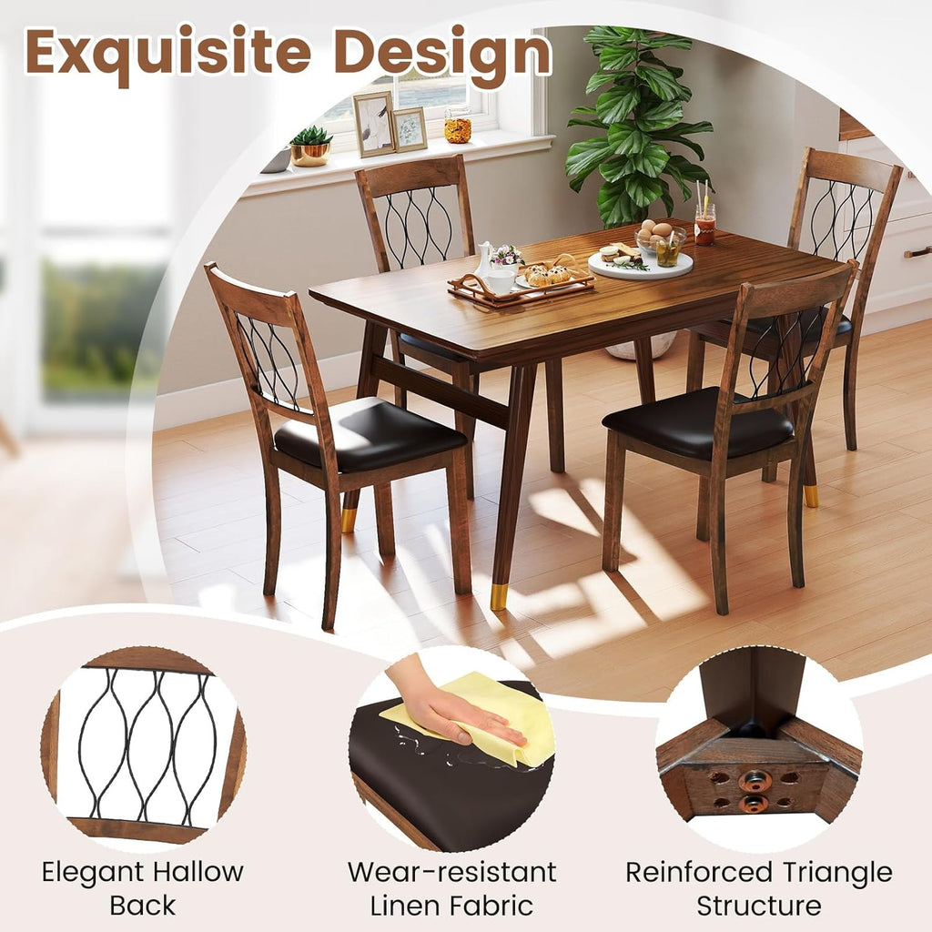 Giantex Dining Chairs Set of 4, Faux Leather Upholstered Armless Kitchen Chairs w/Hollowed Backrest, Padded Seat, Rubber Wood Frame, Farmhouse Side Chair for Living Room Restaurant, Walnut