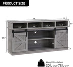 TV Stand Sliding Barn Door Modern&Farmhouse Wood Entertainment Center, Storage Cabinet Table Living Room with Adjustable Shelves for TVs Up to 65" (Gray, Farmhouse with Open Shelf)