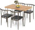 Giantex 5-Piece Dining Table Set, 43-Inches Rectangular Kitchen Table & 4 Armless Chairs with Upholstered Seat, Spindle Back, Metal Frame, Dinette Set for Small Space, Living Room (Oak+Black)