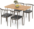 Giantex 5-Piece Dining Table Set, 43-Inches Rectangular Kitchen Table & 4 Armless Chairs with Upholstered Seat, Spindle Back, Metal Frame, Dinette Set for Small Space, Living Room (Oak+Black)