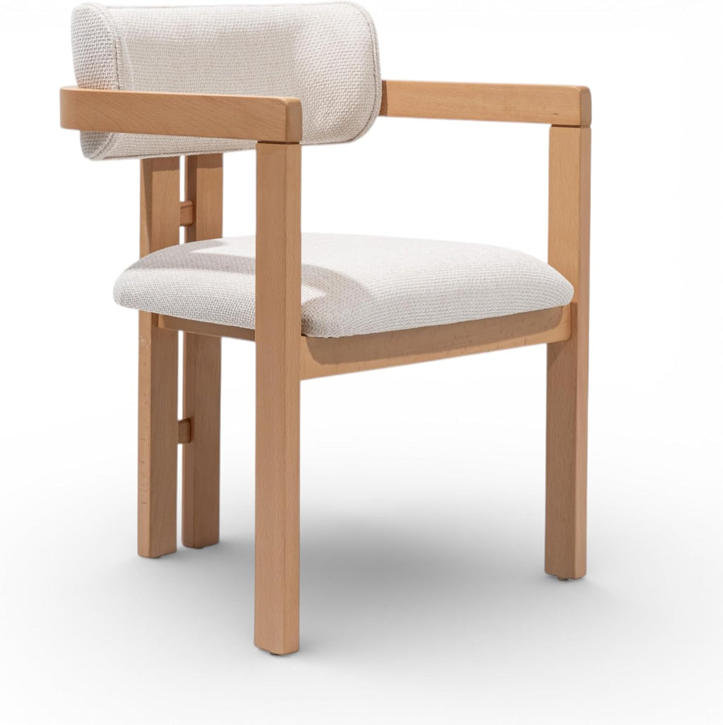 MELAGIO Mid-Century Modern Dining Chair – Upholstered Performance Fabric Seat, Solid Walnut Wood Frame, Fully Assembled Accent Chair for Dining Room, Kitchen or Living Space (Cream)