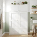 74.8" Tall Kitchen Pantry Cabinet with 4 Doors 6 Drawers 4 Pull-Out Trays, Freestanding Kitchen Cabinet Organizer for Dining Room Living Room, Pantry Cabinets for Kitchen Storage(White)