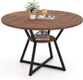 Giantex 47-inches Round Dining Table for 4, Kitchen Table with Storage Shelf, Wood Grain Tabletop, X-Shaped Metal Base, Adjustable Foot Pads, Circle Dinner Tables for Dinette, Living Room
