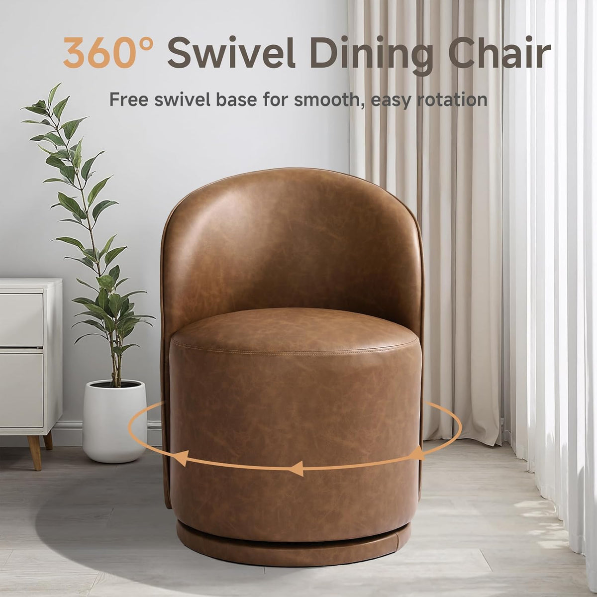 Swivel Barrel Dining Chairs, Faux Leather Upholstered Round Dining Chairs, 360° Swivel Vanity Chair Comfy Armless Accent Makeup Chair for Dining/Living Room Makeup Room, Brown
