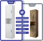 67" Tall Narrow Bathroom Storage Cabinet, Slim Metal Cabinet with Doors and Adjustable Shelves, Freestanding Pantry Organizer for Small Spaces, Bathroom, Kitchen, Laundry Room, Living Room, White
