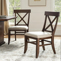 Farmhouse Upholstered Dining Chairs Set of 2, Walnut | Wooden Kitchen Chairs with Solid Wood Legs, Soft Cushion, Cross-Back Design, for Living Room Dining Room