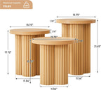Nesting Coffee Table Set of 3, Fluted Round Nesting Tables Mid Century Modern Coffee Table Boho Wooden Accent End Table Set for Living Room Home Office Small Space