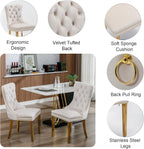 7 Piece Dining Table Set, White 70" Marble Dining Table with 6 Beige Velvet Chairs, Luxury Faux Marble Dining Room Table Set for 6, Modern Kitchen Table and Chairs Set for Home Furniture