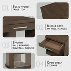 Lexicon Rectangle Wood End Table with Drawer and Lower Open Shelf, Mango Wood Veneer Small Side Table for Contemporary Living Room/Bedroom, Fully Assembled, Espresso