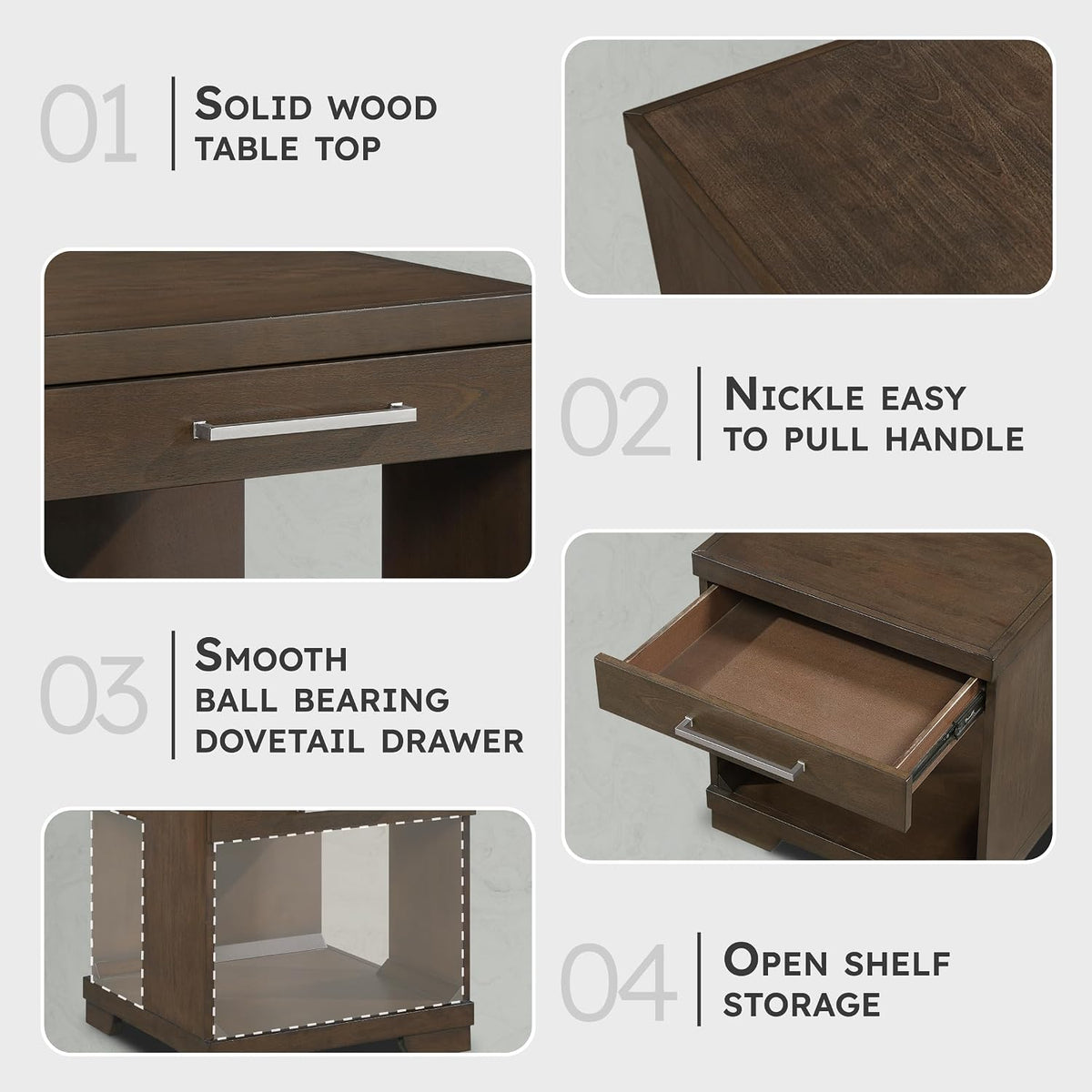 Lexicon Rectangle Wood End Table with Drawer and Lower Open Shelf, Mango Wood Veneer Small Side Table for Contemporary Living Room/Bedroom, Fully Assembled, Espresso
