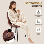 Set of 4 Brown Dining Chairs – Modern Armless Kitchen & Dining Chairs, Faux Leather Upholstery, Ergonomic Backrest & Sturdy Metal Legs