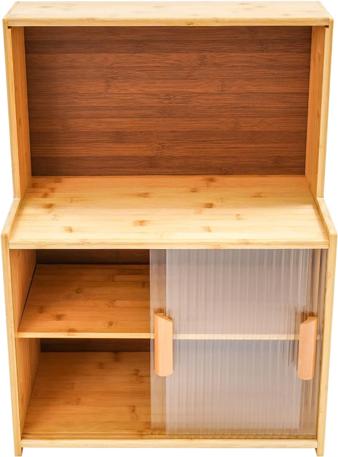 Kitchen Storage Cabinet with Sliding Doors, Bamboo Kitchen Pantry Sideboard, Adjustable Shelf Height, Semi-Clear Glass, for Spice Jars, Kitchen Utensils, Cups, Props , 17.7"x11"x24" (Log Color)