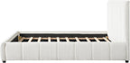 Merax Boucle Upholstered Queen Bed Frame with 42.7" High Headboard & 3.9" Thick, Vertical Stripe Tufting Design, Modern Queen Size Platform Bed, Solid Wood Support Leg, Bear 600Lbs, Off White