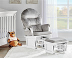 Madison Glider and Ottoman: White Wood and Gray Fabric for Comfort and Style