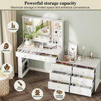 Ieejdn Makeup Vanity Desk with Mirror and Lights, Vanity Desk with 8 Drawers & Storage Shelves, Vanity Table with Power Outlet, 3 Color Modes & Adjustable Brightness Dressing Table, Bedroom,White