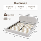 Kenhome Queen Size Boucle Cloud Bed Frame, Upholstered Platform Bed with Curved Headboard & Solid Wood Frame, Luxurious & Easy Assembly (Beige, Queen (U.S. Standard))