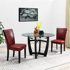 Set of 2 Retro Dining Chairs, Upholstered Parsons Chairs with Wooden Legs & Faux Leather, Perfect for Kitchen, Dining Room & Café, Wine Red