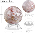 Natural Cherry Blossom Agate Crystal Ball with Acrylic Display Base, 71-80mm Polished Stone Feng Shui Crystal Sphere Meditation Decoration for Home & Office