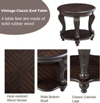 Round End Table for Living Room, Solid Wood Sofa Side Table with Shelf, Retro Corner Table for Office Small Space (22" W x 19.5" D x 20.5" H, Espresso)
