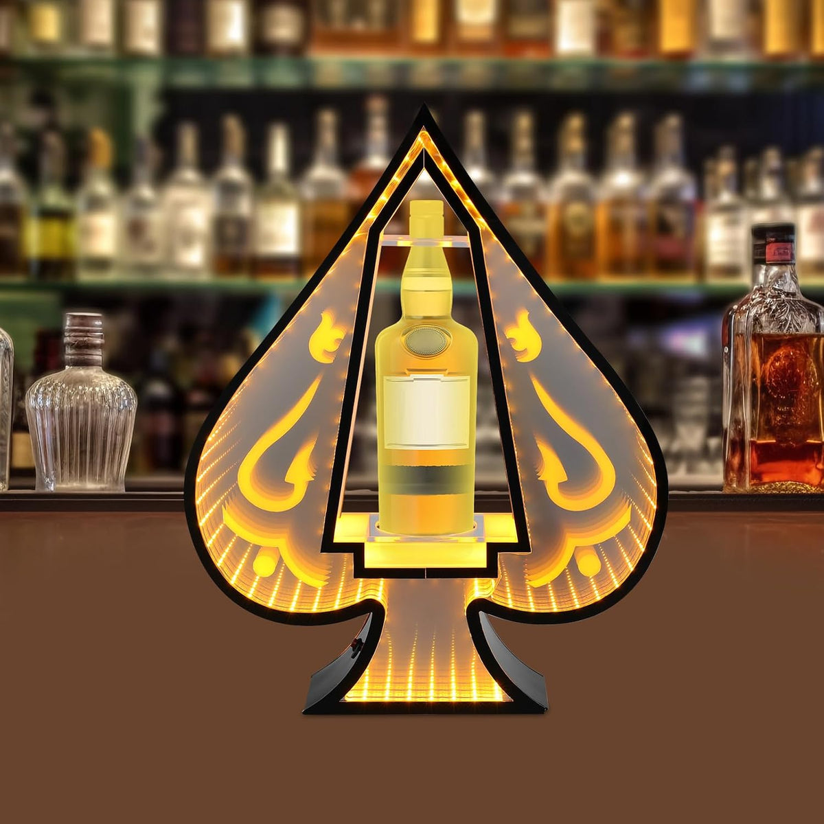 LED Wine Bottle Display Stand, Ace of Spades Shape Illuminated Bottle Holder with Warm Yellow Light, Acrylic Champagne VIP Presenter for Bar Home Decor