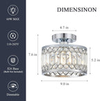 Crystal Chrome Ceiling Light, Modern Semi Flush Mount Ceiling Lighting Fixture, Round Hallway Lighting Fixtures for Entryway Kitchen Bedroom Laundry Room, 1-Light, 9 Inch