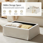HULALA HOME Storage Ottoman Coffee Table with Lift Top, Farmhouse Linen Upholstered Ottoman with Removable Fabric Cover, 30-Inch Large Coffee Table with Storage for Living Room, Bedroom, Ivory