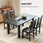NAFORT Wood Dining Chairs Set of 6, Black Kitchen Chairs, Solid Rubber Wood Chair with Non-Slip Foot Pads, Max Load of 430 Lbs, Farmhouse Seat High Chevron Back Dining Room Chairs