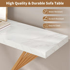 UNIQUITE 39.4 Inch Gold Console Table, White Faux Marble Modern Entryway Table Sofa Tables Behind The Couch for Entrance Hallway Living Room, X-Shape