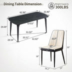 Modern Dining Table Set for 6,63 inch Sintered Stone Kitchen Table and Chairs,Rectangular Dining Table Set of 6 with PU Leather Chair,7 Piece Dining Room Table Set for Kitchen, Office, Apartment