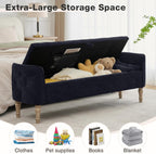 67'' King Size Storage Bench for Bedroom End of Bed,Linen Bedroom Bench with Storage for Foot of Bed,Upholstered Storage Ottoman Bench with Cushion and Wood Legs for Living Room Entryway Window,Black